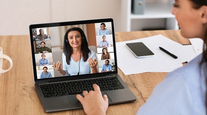 Woman attending virtual cancer support group