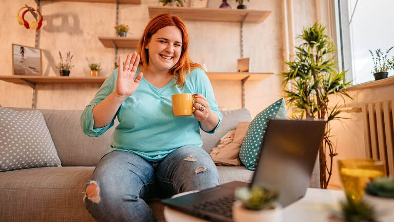 Woman attending online weight-loss surgery new patient orientation