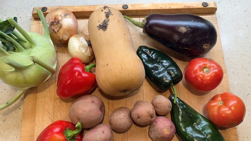 Fruits & vegetables from a fresh produce box