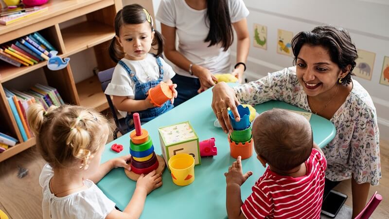 Children and teachers at childcare center