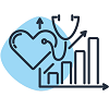 Heart Icon with Stethoscope and Bar Graph Showing Increased Heart Strength