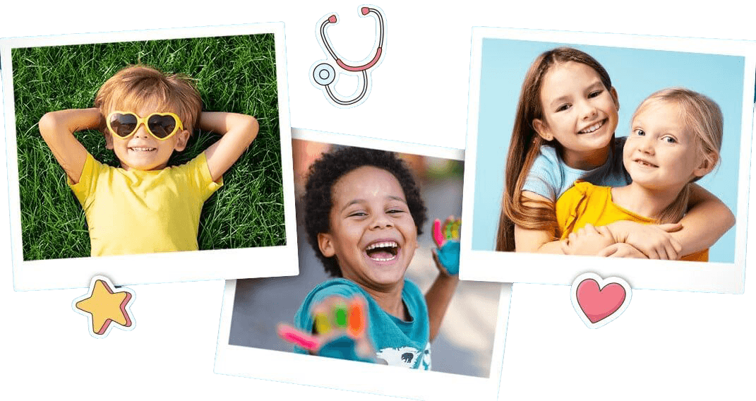 Polaroids of 3 happy, healthy kids