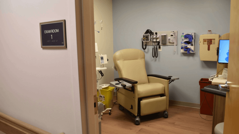 An infusion bay  inside the newly-completed area of the Bassett Cancer Institute at FoxCare Center.