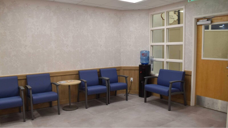 A waiting room inside the newly-completed area of the Bassett Cancer Institute at FoxCare Center.