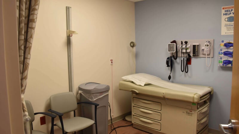 An exam room  inside the newly-completed area of the Bassett Cancer Institute at FoxCare Center.
