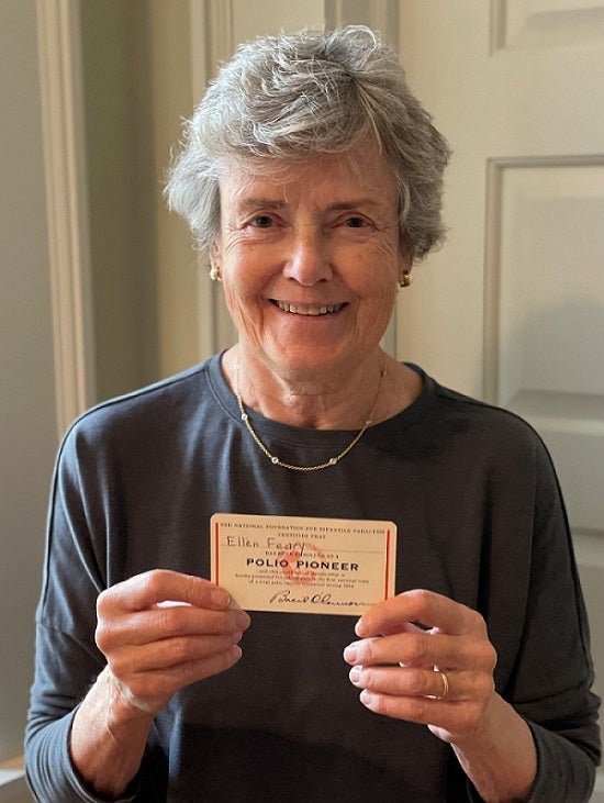 Ellen Levine with Polio Pioneer Vaccine Card