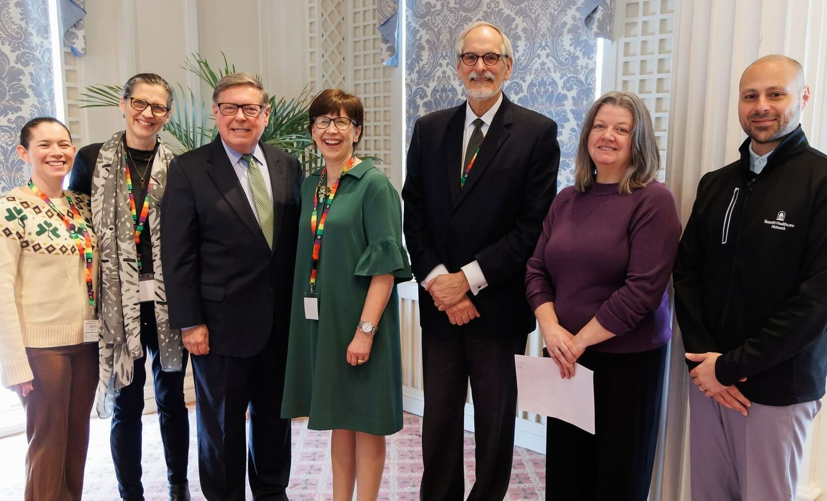 Bassett's School-Based Health team posing with retired NYS Senator James L. Seward and Dr. Tommy Ibrahim