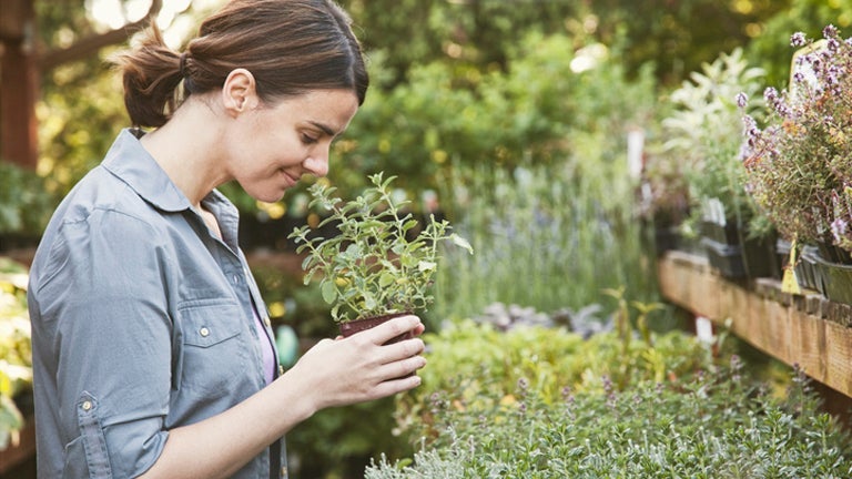 woman smelling flowers