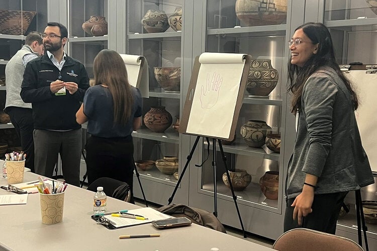 Taylor Zabel, PGY1 TY Resident, Abolfazl “Reza” Ahmady, PGY2 IM Resident, Roudabeh Kiani, PGY3 IM Resident, and Kunjal Luhadia, PGY3 IM Resident participate in an observational drawing workshop at Fenimore Art Museum.