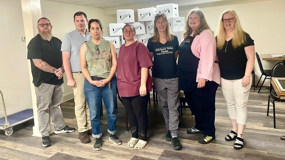 Delhi Dining Center Staff with O'Connor Team, Schoharie Valley Farms Team, & SNAP-Ed Team